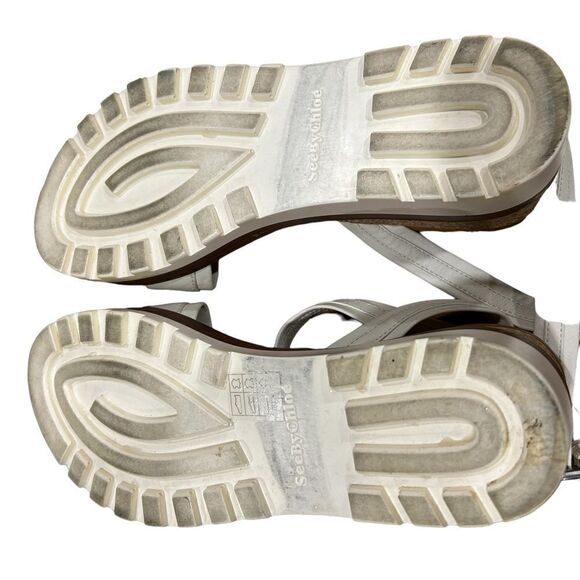 Revolve SEE BY CHLOE White 1" Platform Robin Round Toe Wedge Leather Sandals 39 - Picture 9 of 12